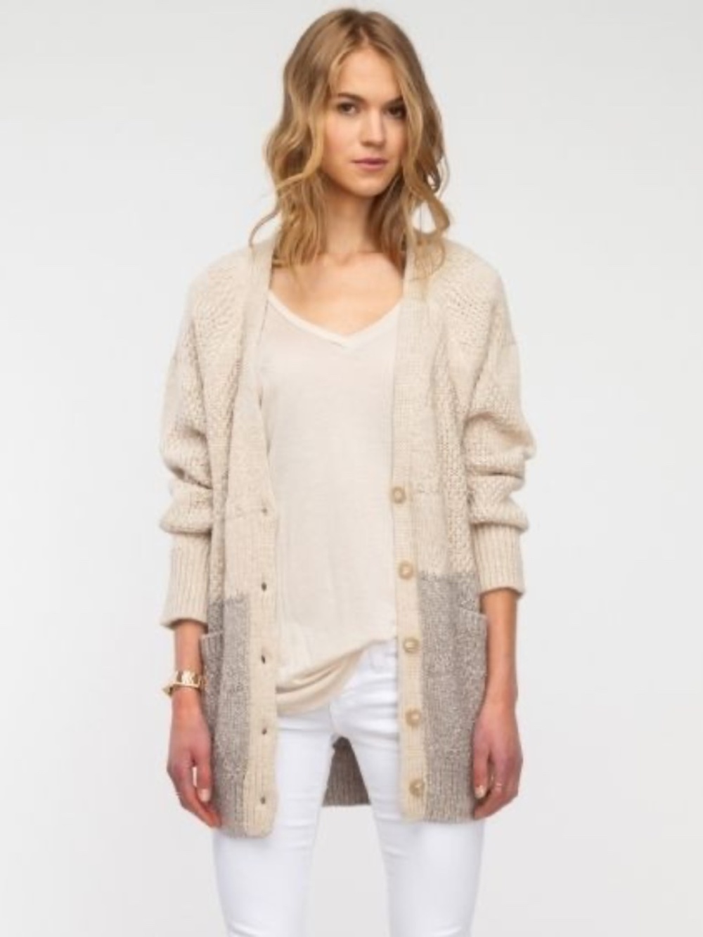 MICAELA GREG The Nile Cardigan Cream Alpaca Blend Archival Grandpa Sweater Peru